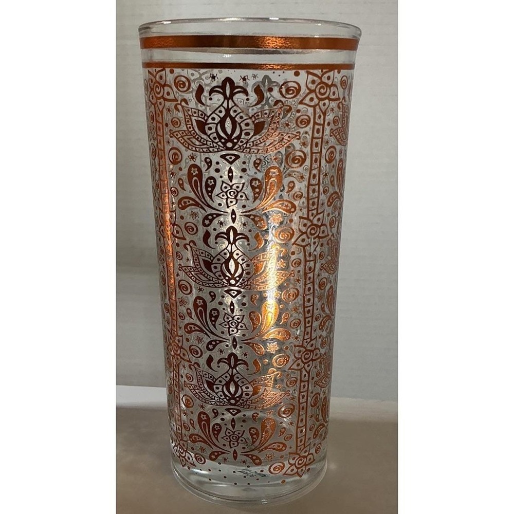 Vintage Moroccan Copper Filigree Highball Glasses Set of 4 Paisley Lotus Barware - Picture 7 of 11